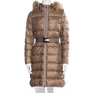 Moncler down coat with fur trim hood